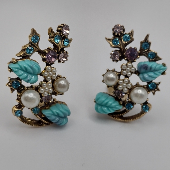 RARE Vintage 1950s 10k Gold Plated Necklace & Clip Earring Set - Picture 12 of 16